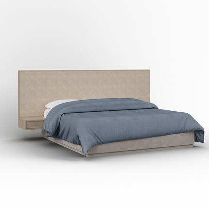 BED WITH WICKER HEADBOARD